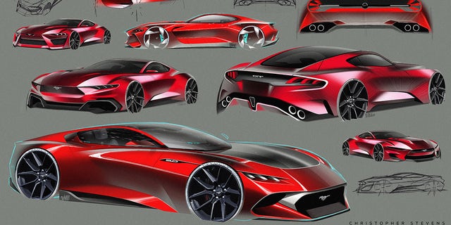 Many sketches were made before the final Mustang design was decided.