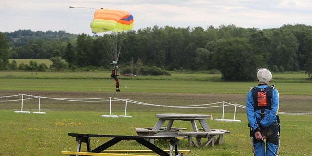 Skydiver landing at Skydive Toronto. 