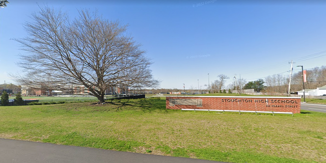 Google Maps screenshot shows entrance and sign for Stoughton High in Massachusetts.