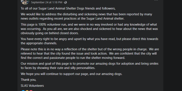 Sugar Land Animal Shelter volunteers grieved the "sickening and disturbing news" and said it happened "behind closed doors."