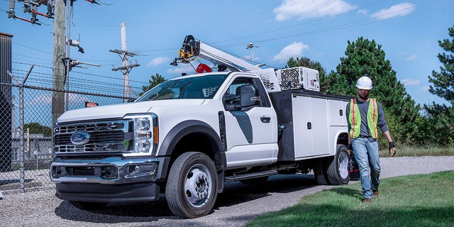 F-Series Super Duty chassis cab trucks come with a standard power takeoff system that can run boom lifts and plows.