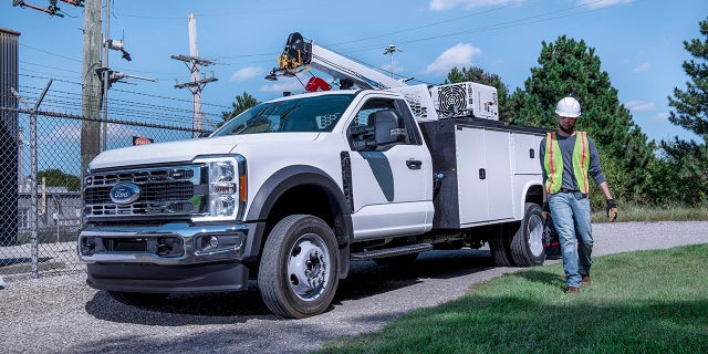 F-Series Super Duty chassis cab trucks come with a standard power takeoff system that can run boom lifts and plows.