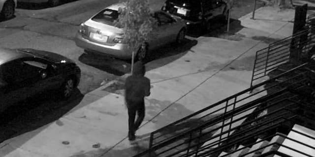 Surveillance footage captures the suspect in the fatal shooting of 23-year-old Everett Beauregard walking down the street.