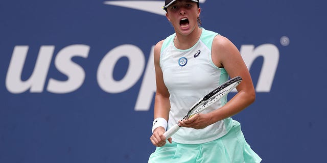 Iga Swiatek of Poland reacts to a point against Jule Niemeier of Germany during their Women’s Singles Fourth Round match on Day Eight of the 2022 US Open at USTA Billie Jean King National Tennis Center on September 05, 2022 in the Flushing neighborhood of the Queens borough of New York City.