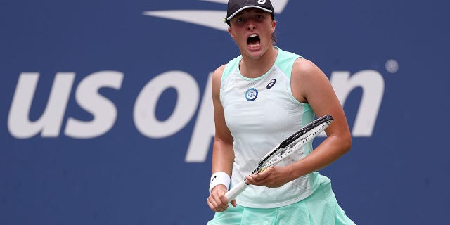 Iga Swiatek of Poland reacts to a point against Jule Niemeier of Germany during their Women’s Singles Fourth Round match on Day Eight of the 2022 US Open at USTA Billie Jean King National Tennis Center on September 05, 2022 in the Flushing neighborhood of the Queens borough of New York City.