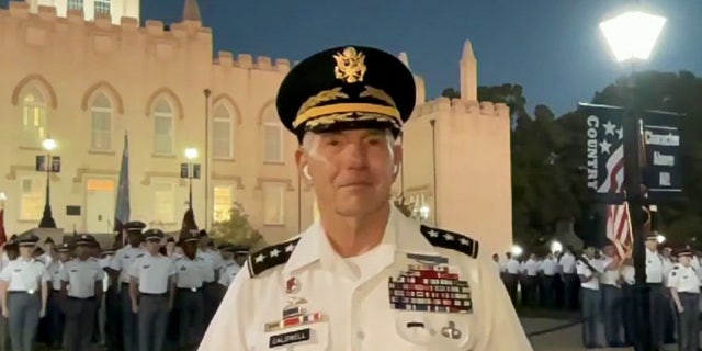 Cadets at the Georgia Military College recite the school motto behind Lt. Gen. Caldwell on "Fox and Friends" on Friday, Sept. 23, 2022.