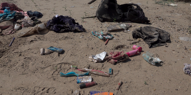 Trash left by migrants who crossed the Rio Grande from Mexico into Texas.