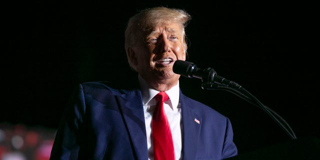 Former President Donald Trump speaks at the Save America Rally at Aero Center Wilmington, Wilmington, NC on September 23, 2022.of "save america" The rally was a continuation of Donald Trump's efforts to energize voters and advance the Republican agenda by highlighting candidates and causes.