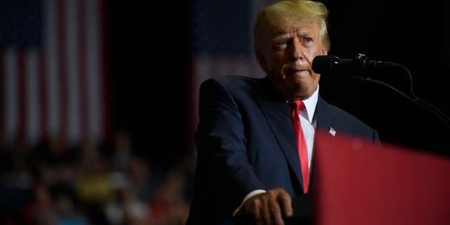 Former President Donald Trump speaks at a Save America Rally to support Republican candidates running for state and federal offices in the state at the Covelli Centre in Youngstown, Ohio, on Sept. 17, 2022.