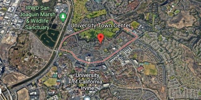 A Google Earth image shows the location of University Town Center in Irvine, Calif. 