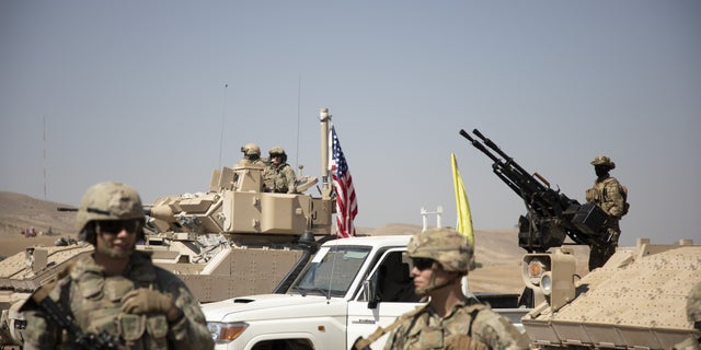 US forces provide military training to PKK, listed as a terrorist organization by Turkiye, the U.S. and the EU, and the YPG militia, which Turkiye regards as a terror group at the Al-Malikiyah district in the Al-Hasakah province, Syria on September 7, 2022. (Hedil Amir/Anadolu Agency via Getty Images)