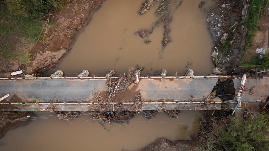 A bridge in Puerto Rico that was badly damaged by Hurricane Fiona