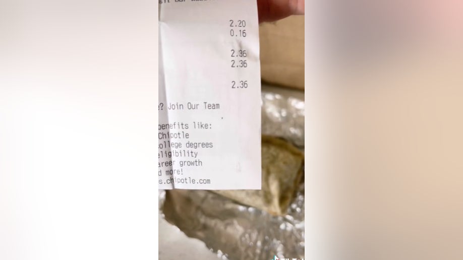 Chipotle receipt for $2 burrito