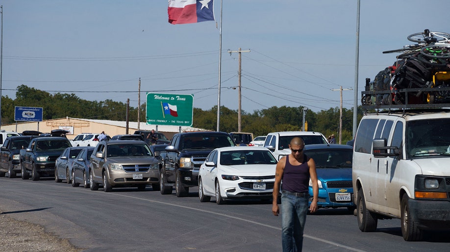 A line of vehicles