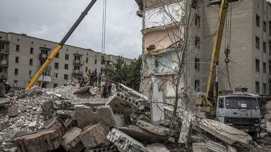 A Ukrainian building destroyed