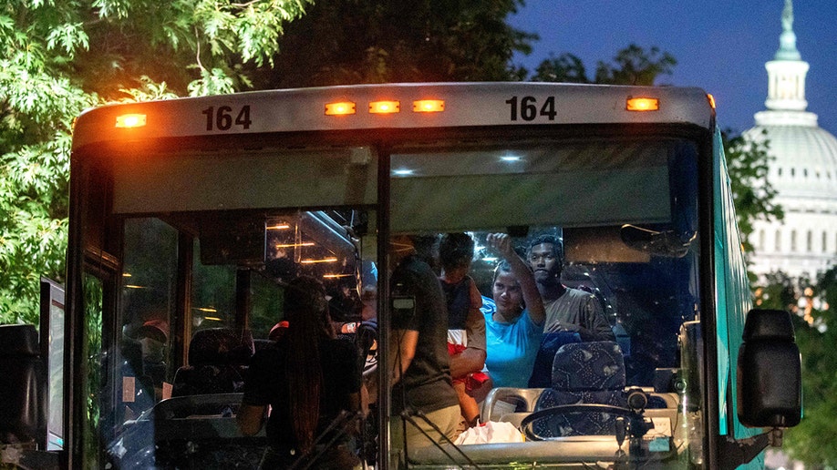 A migrant bus arrives in Washington, D.C.