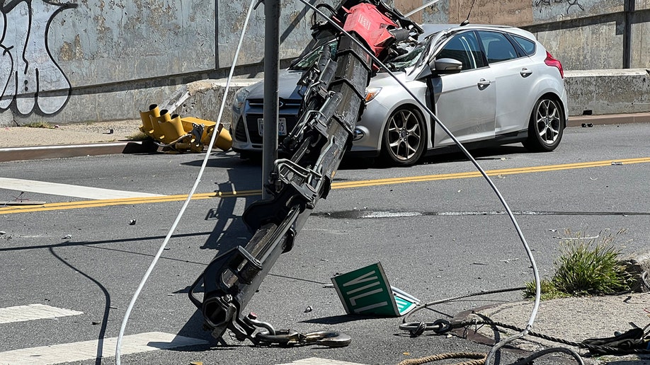 Fallen crane on a New York highway