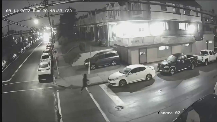 The suspect running after the victim