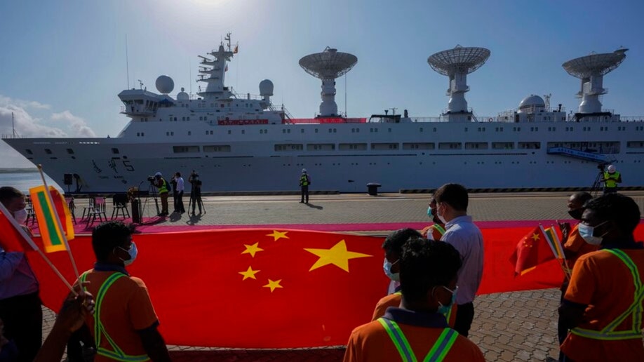 Chinese flag at Sri Lanka port