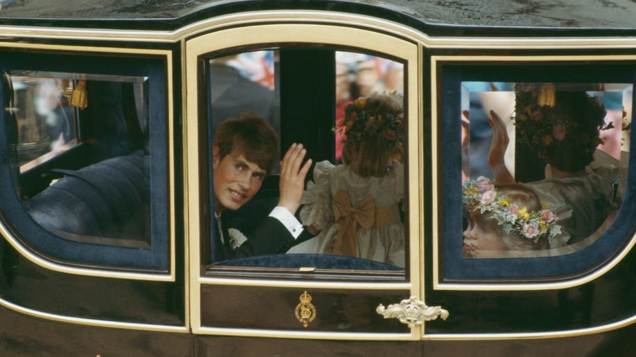 Prince Edward in a coach during Prince Charles and Lady Diana Spencer wedding