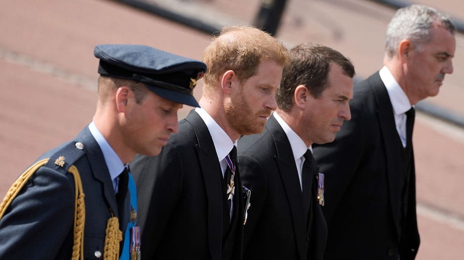 William and Harry stand side by side during Queen's coffin procession