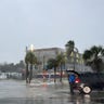 Flooding takes over a parking lot in Myers Beach, Florida during Hurricane Ian