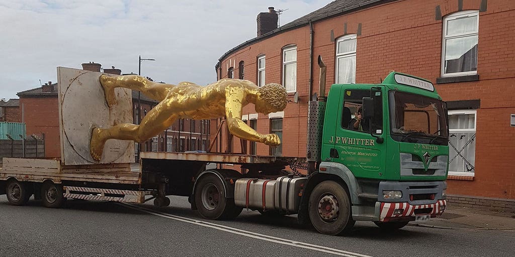 British locals up in arms as naked golden statue retired for the winter - Vimarsana News