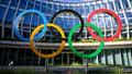 The Olympic rings at the International Olympic Committee (IOC) headquarters.
