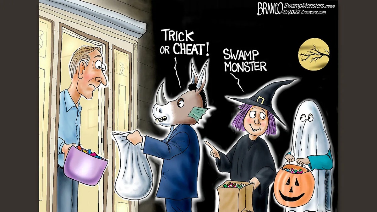 Political cartoon with a Halloween theme