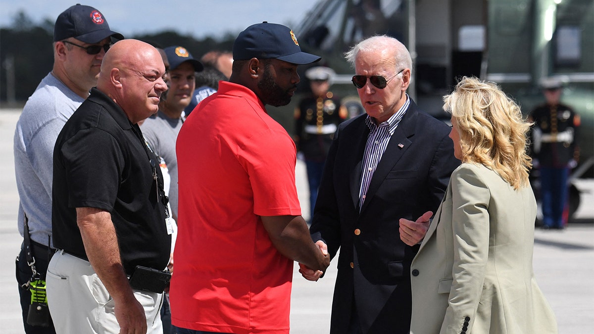 President Biden and Jill Biden are greed by Rep. Byron Donalds and others in Florida as Biden tours Hurricane Ian damage