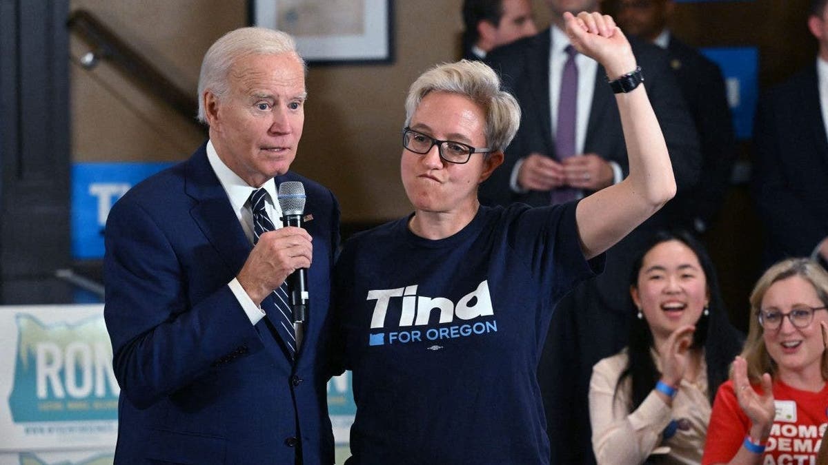 Joe Biden speaks alongside Tina Kotek