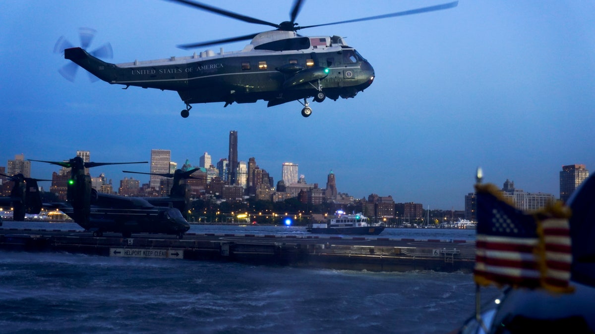 Joe Biden lands in New York on Marine One