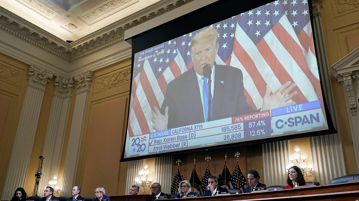 Trumpn on screen during Jan. 6 panel