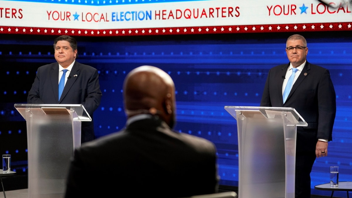 JB Pritzker and Darren Bailey on debate stage