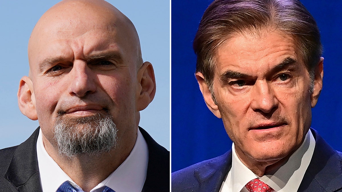 A split photo of Dr. Oz and John Fetterman