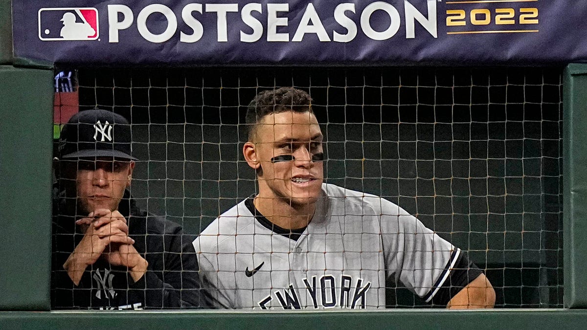 Aaron Judge sits in the dugout