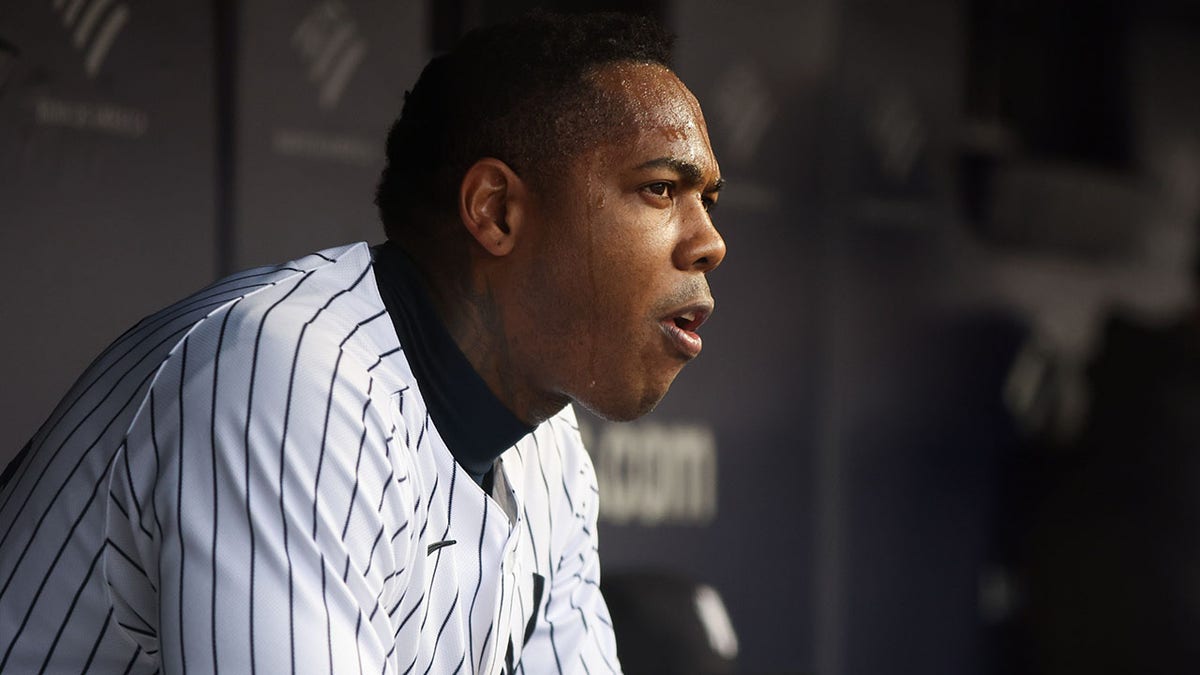 Aroldis Chapman in the dugout