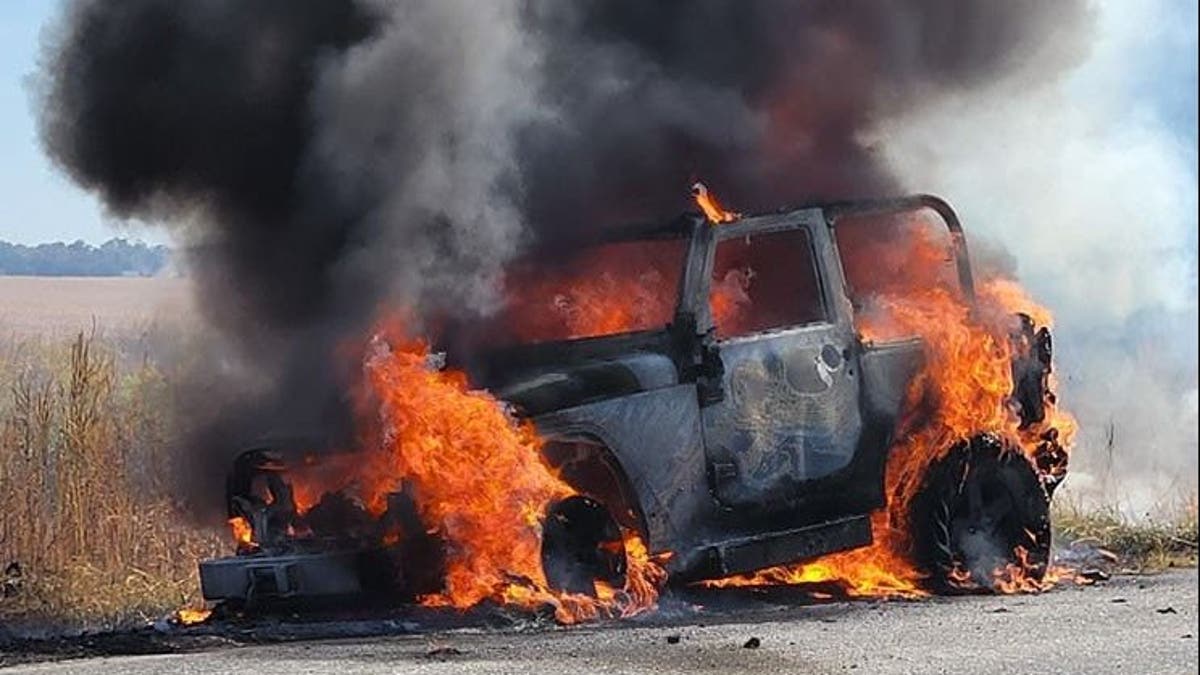 U.S. mail truck on fire