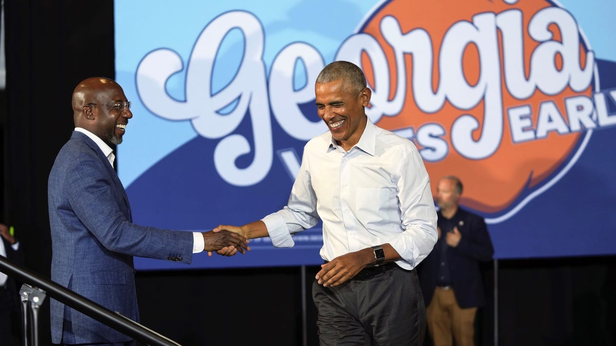 Barack Obama Raphael Warnock at rally in Georgia