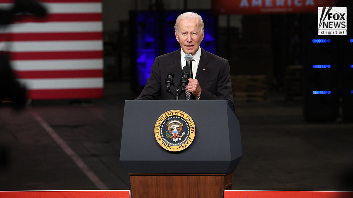 President Joe Biden at the podium