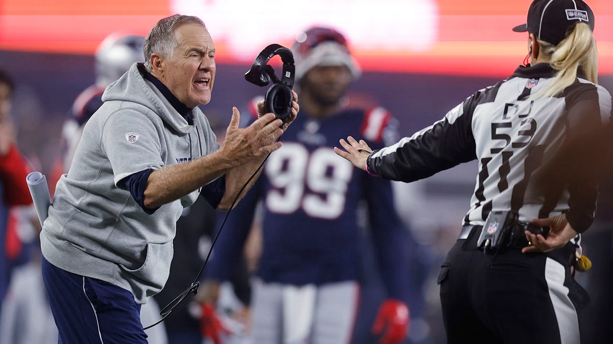Bill Belichick upset with a call