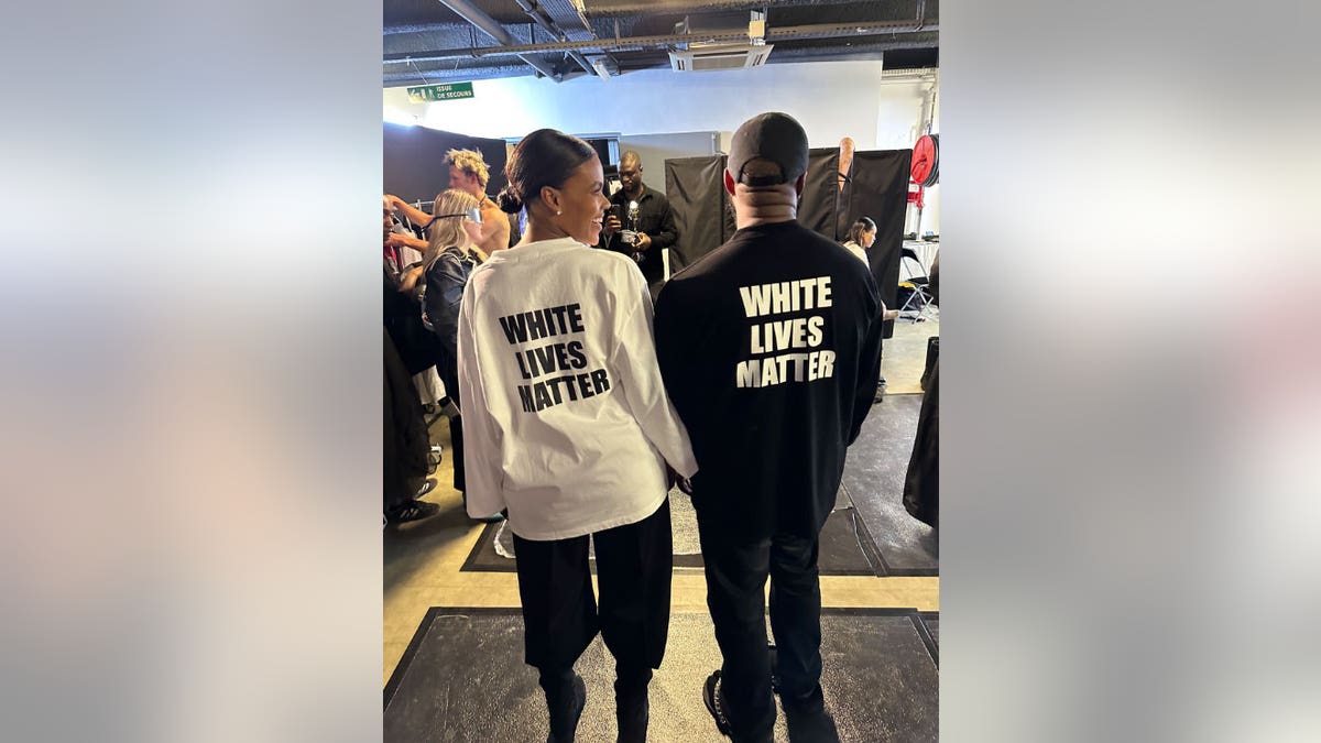 Candance Owens and Kanye West wearing "White Lives Matter" shirts