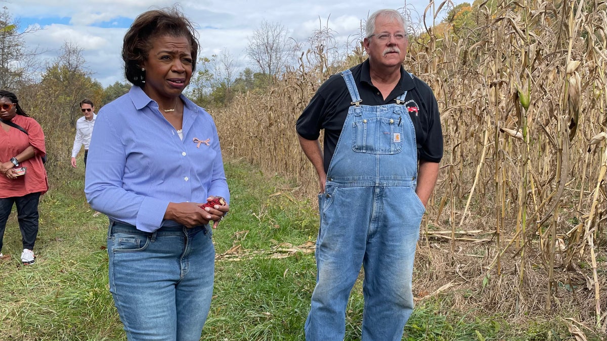 Cheri Beasley on farm tour in Burnsville, N.C. 