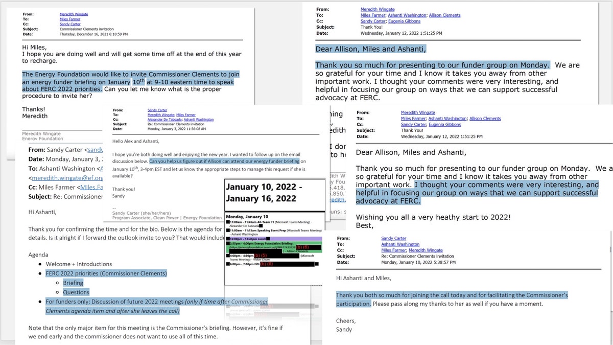 Records involving FERC Commissioner Allison Clements are pictured.