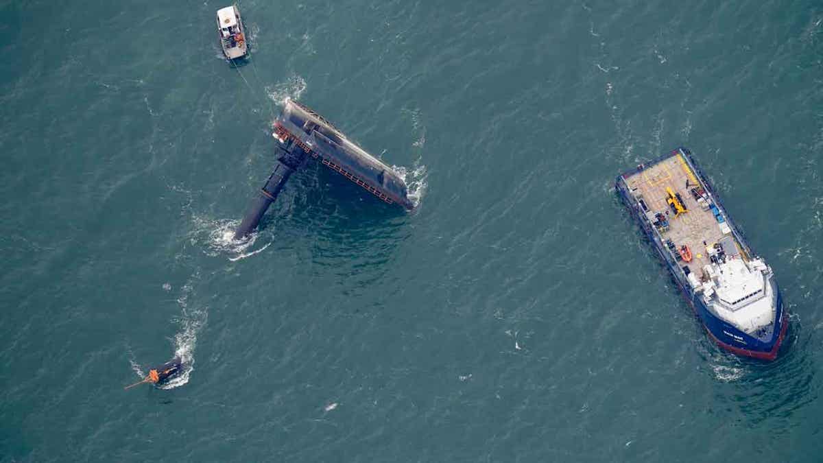 The capsized lift boat Seacor Power