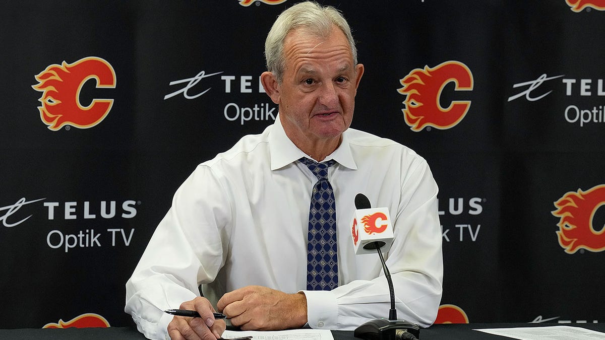 Darryl Sutter at a press conference