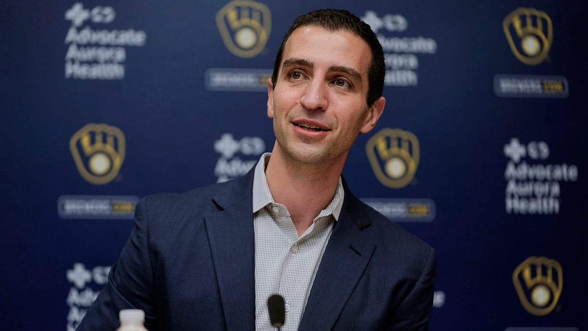 David Stearns speaks at a press conference