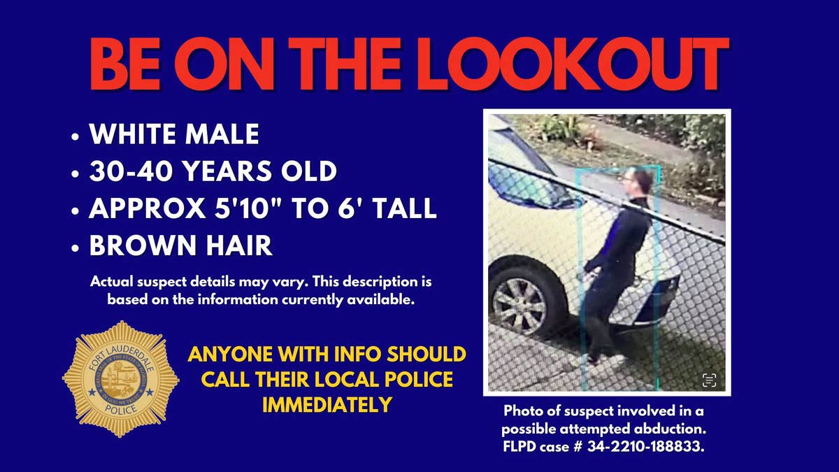BOLO flyer showing Fort Lauderdale kidnapping suspect walking