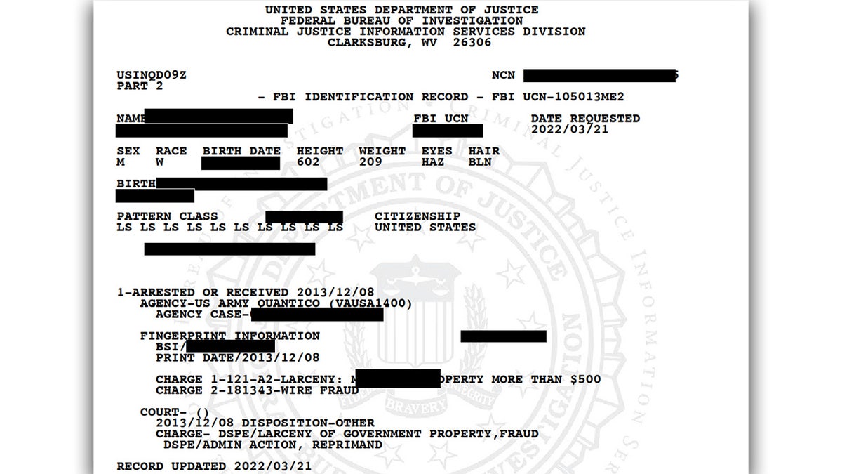 Redacted background check shows Army title