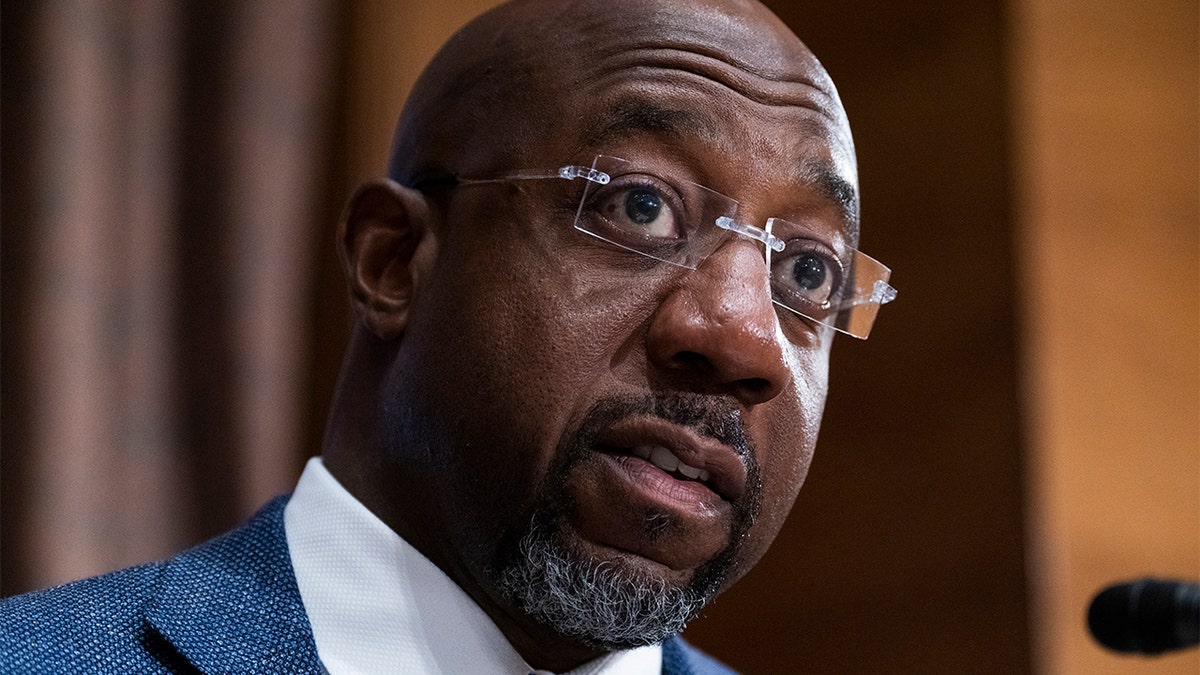 Sen. Raphael Warnock of Georgia speaks on Capitol Hill